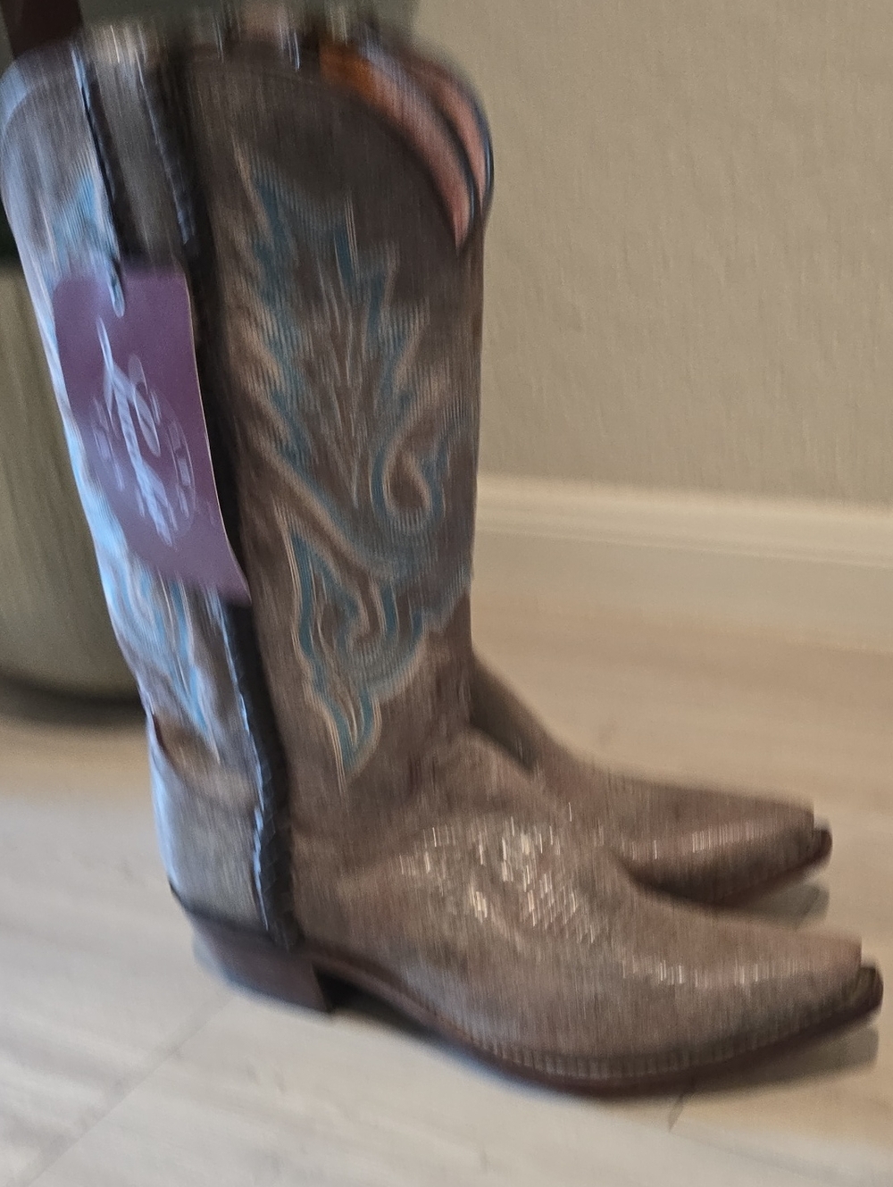 Lucchese Brown Boots with Teal Embroidery